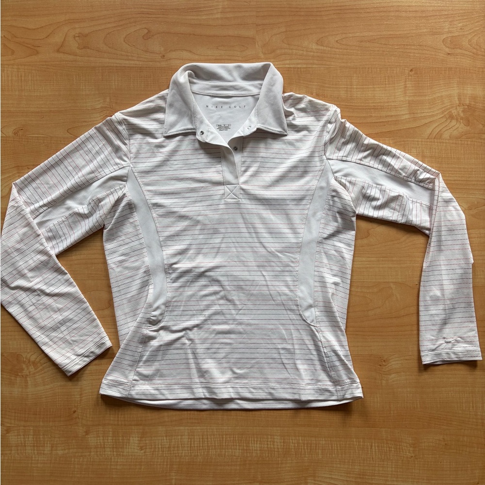 Nike White Polo Shirt with Red, purple and green Stripes
